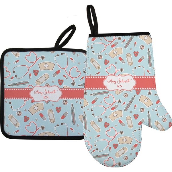 Custom Nurse Oven Mitt & Pot Holder Set w/ Name or Text