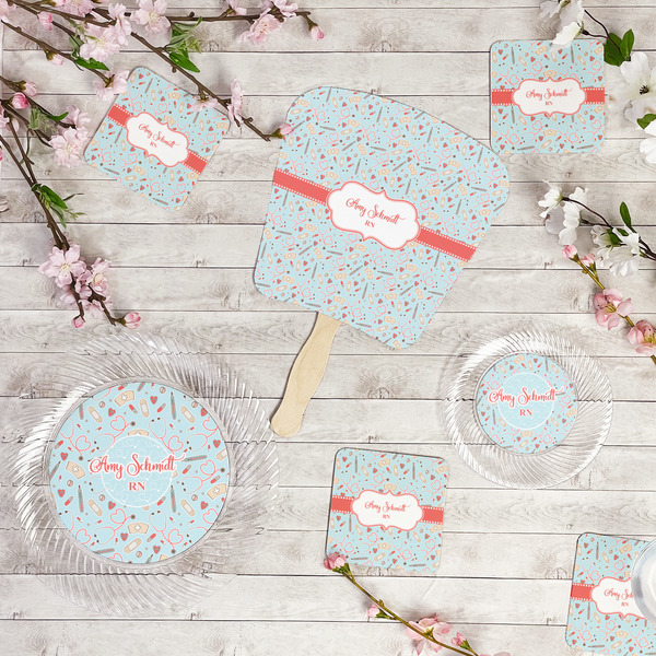 Nurse Party Supplies Combination Image - All items - Plates, Coasters, Fans