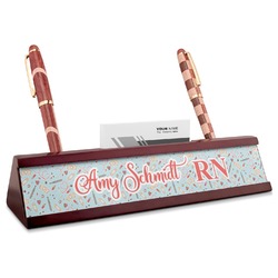 Nurse Red Mahogany Nameplate with Business Card Holder (Personalized)