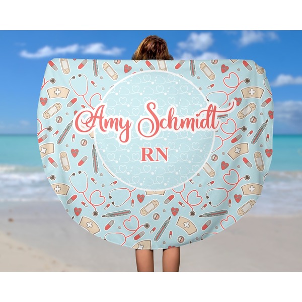 Nurse Round Beach Towel - In Use