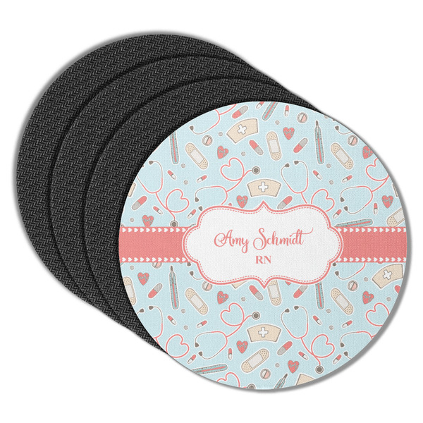 Custom Nurse Round Rubber Backed Coasters - Set of 4 (Personalized)