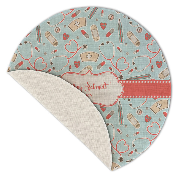 Nurse Round Linen Placemats - Front (folded corner single sided)