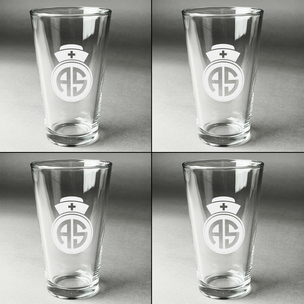 Nurse Set of Four Engraved Beer Glasses - Individual View