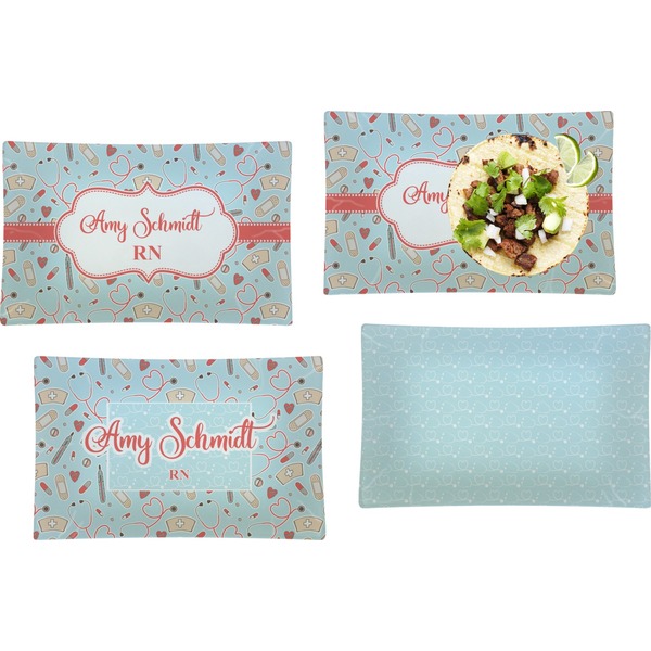 Custom Nurse Set of 4 Glass Rectangular Lunch / Dinner Plate (Personalized)