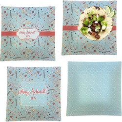 Nurse Set of 4 Glass Square Lunch / Dinner Plate 9.5" (Personalized)