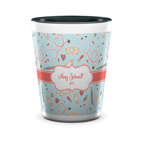 Custom Nurse Ceramic Shot Glass - 1.5 oz - Two Tone - Set of 4 (Personalized)