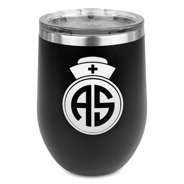 Custom Nurse Stemless Stainless Steel Wine Tumbler - Black - Single Sided (Personalized)