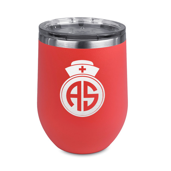Custom Nurse Stemless Stainless Steel Wine Tumbler - Coral - Double Sided (Personalized)