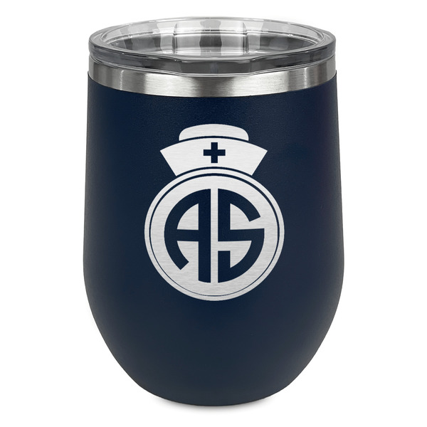 Custom Nurse Stemless Stainless Steel Wine Tumbler - Navy - Double Sided (Personalized)