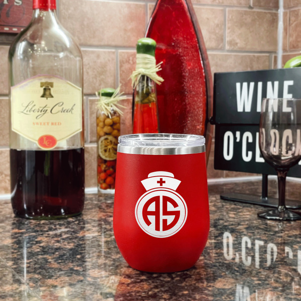 Nurse Stainless Wine Tumblers - Red - Single Sided - In Context