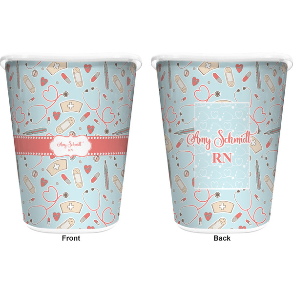 Nurse Trash Can White - Front and Back - Apvl