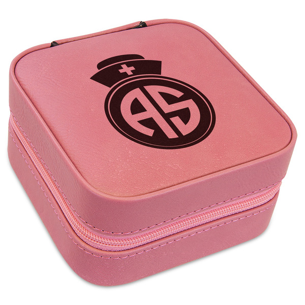 Custom Nurse Travel Jewelry Boxes - Pink Leather (Personalized)