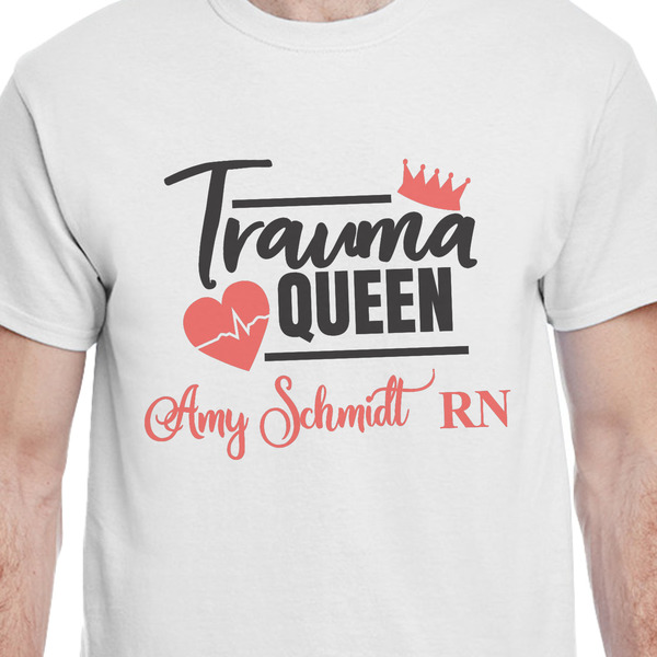 Nurse White Crew T-Shirt on Model - CloseUp