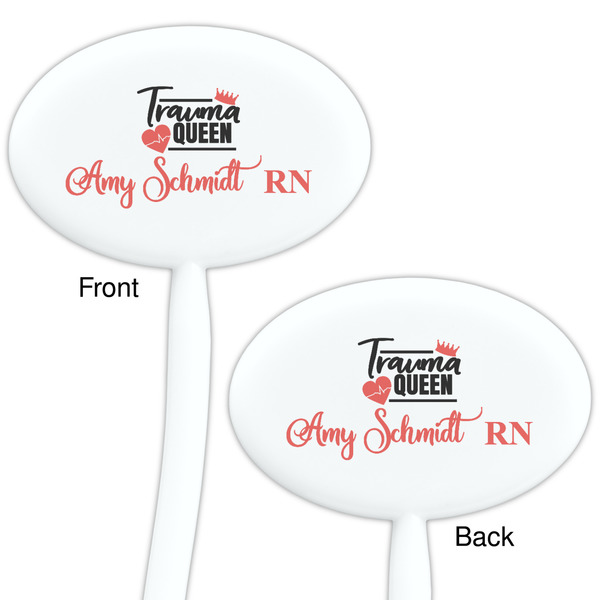 Nurse White Plastic 7" Stir Stick - Double Sided - Oval - Front & Back