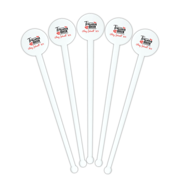 Nurse White Plastic 7" Stir Stick - Round - Fan View