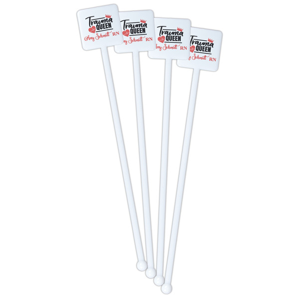 Nurse White Plastic Stir Stick - Double Sided - Square - Front