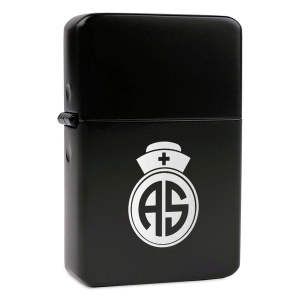 Custom Nurse Windproof Lighter - Black - Single Sided & Lid Engraved (Personalized)