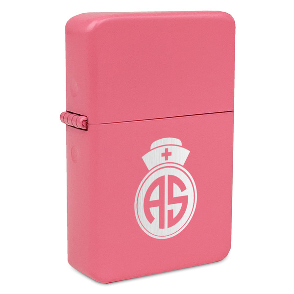 Custom Nurse Windproof Lighter - Pink - Double Sided & Lid Engraved (Personalized)