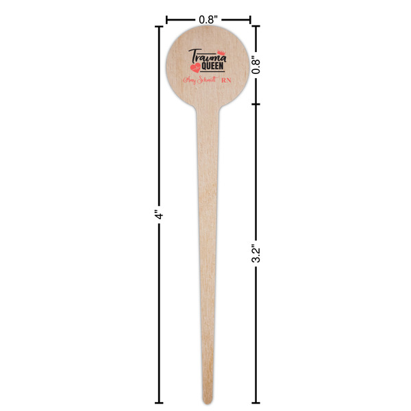 Nurse Wooden 4" Food Pick - Round - Dimensions