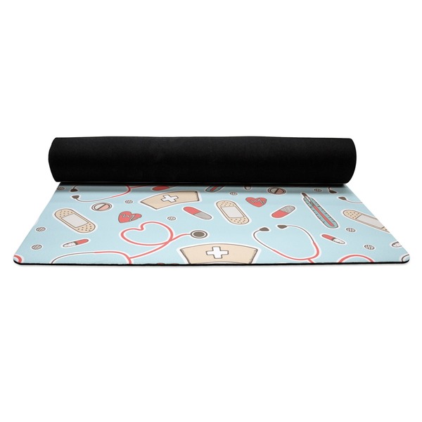 Nurse Yoga Mat Rolled up Black Rubber Backing