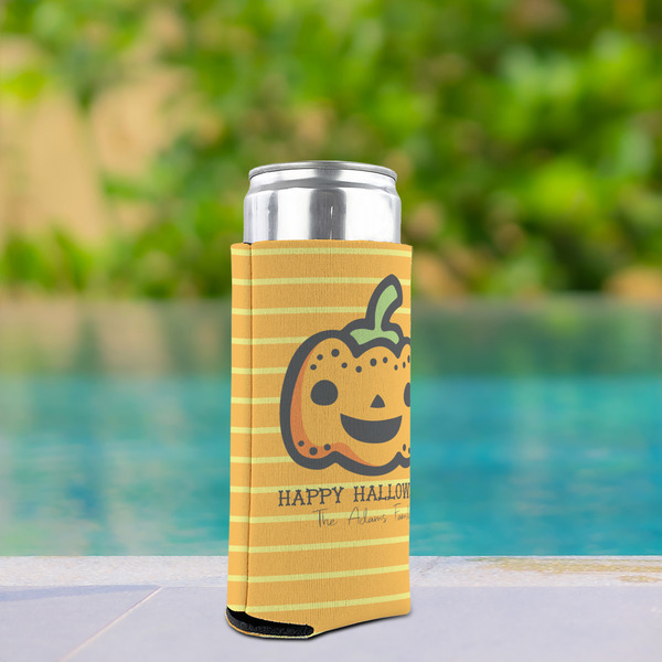 Halloween Pumpkin Can Cooler - Tall 12oz - In Context