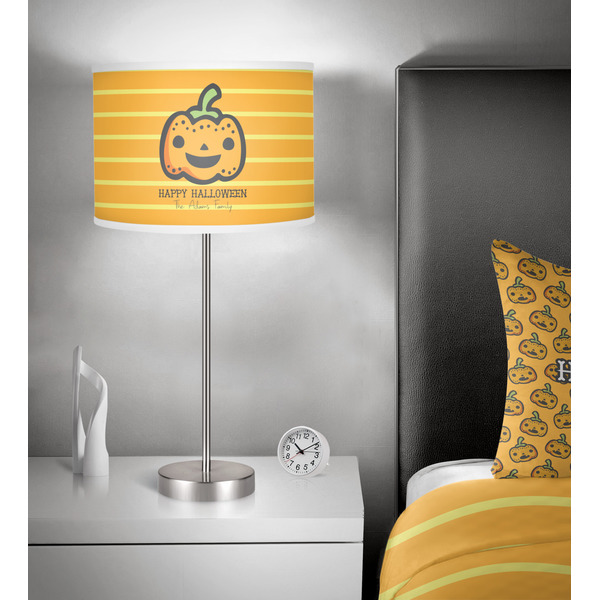 Halloween Pumpkin 13 inch drum lamp shade - in room