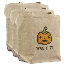 Halloween Pumpkin Reusable Cotton Grocery Bags - Set of 3 (Personalized)