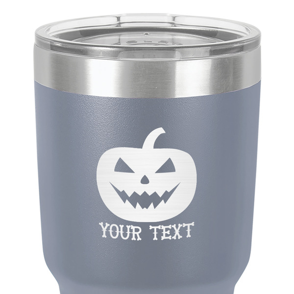 Halloween Pumpkin 30 oz Stainless Steel Ringneck Tumbler - Grey - Close Up