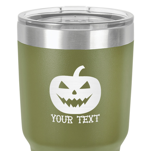 Halloween Pumpkin 30 oz Stainless Steel Ringneck Tumbler - Olive - Close Up