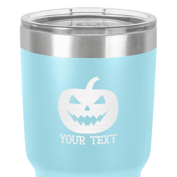Halloween Pumpkin 30 oz Stainless Steel Ringneck Tumbler - Teal - Close Up
