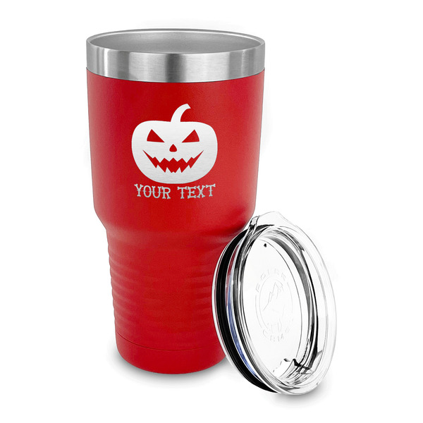 Halloween Pumpkin 30 oz Stainless Steel Ringneck Tumblers - Red - LID OFF