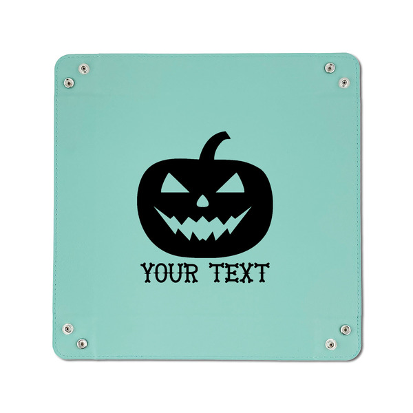 Halloween Pumpkin 6" x 6" Teal Leatherette Snap Up Tray - APPROVAL