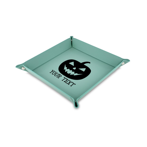 Custom Halloween Pumpkin Faux Leather Dice Tray - 6" x 6" - Teal (Personalized)