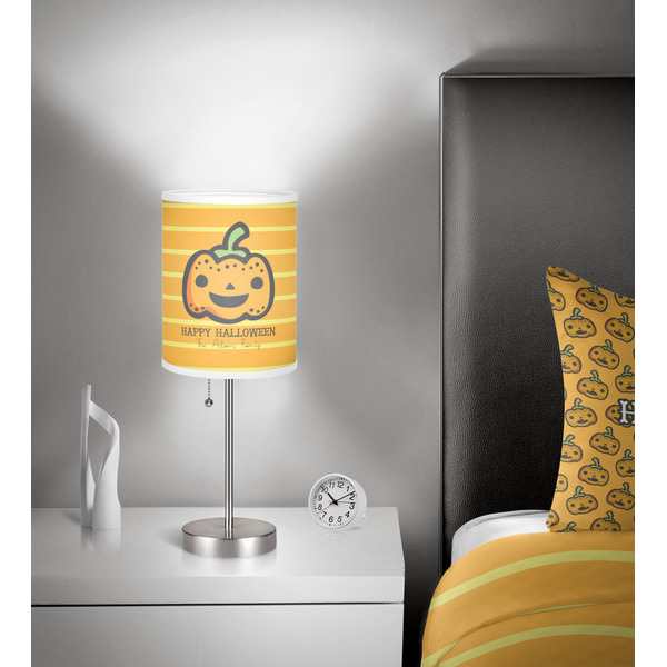 Halloween Pumpkin 7 inch drum lamp shade - in room