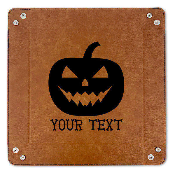 Halloween Pumpkin 9" x 9" Leatherette Snap Up Tray - APPROVAL (FLAT)