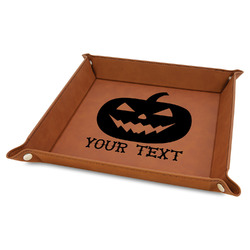 Halloween Pumpkin Faux Leather Dice Tray - 9" x 9" - Rawhide (Personalized)