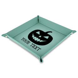 Halloween Pumpkin 9" x 9" Teal Faux Leather Valet Tray (Personalized)