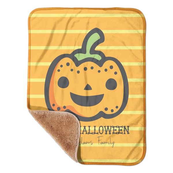 Custom Halloween Pumpkin Sherpa Baby Blanket - 30" x 40" w/ Name or Text