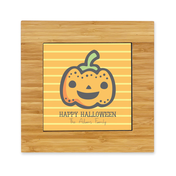 Custom Halloween Pumpkin Bamboo Trivet with Ceramic Tile Insert (Personalized)