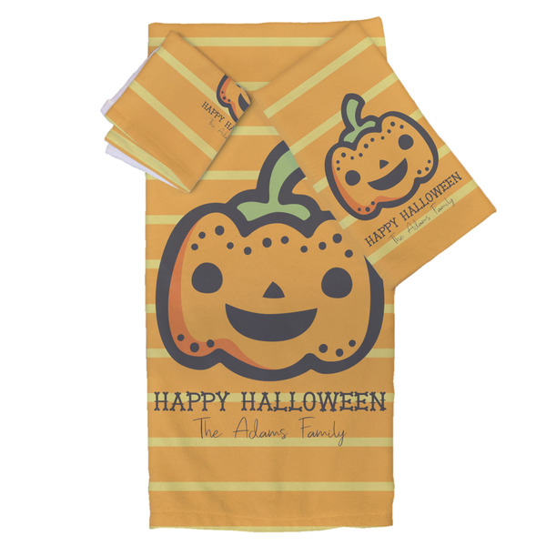 Custom Halloween Pumpkin Bath Towel Set - 3 Pcs (Personalized)