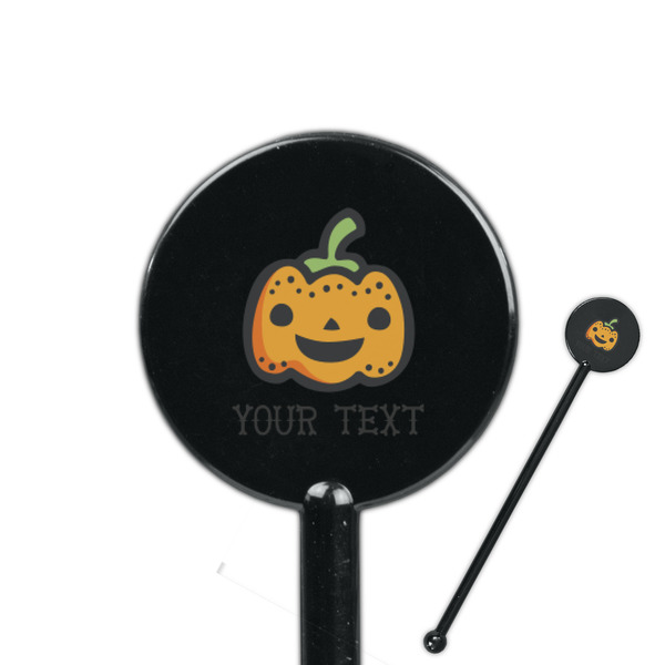 Custom Halloween Pumpkin 5.5" Round Plastic Stir Sticks - Black - Single Sided (Personalized)
