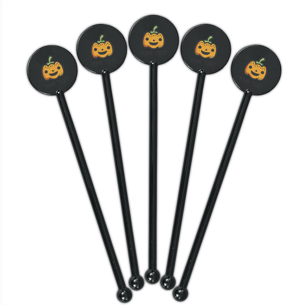 Halloween Pumpkin Black Plastic 5.5" Stir Stick - Round - Fan View