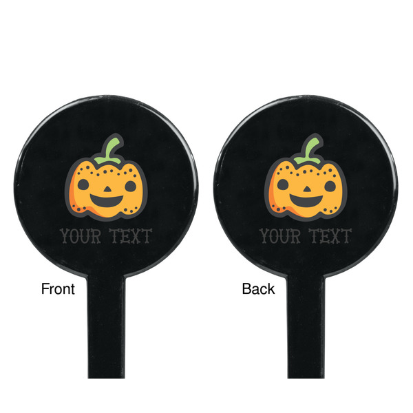 Halloween Pumpkin Black Plastic 7" Stir Stick - Double Sided - Round - Front & Back