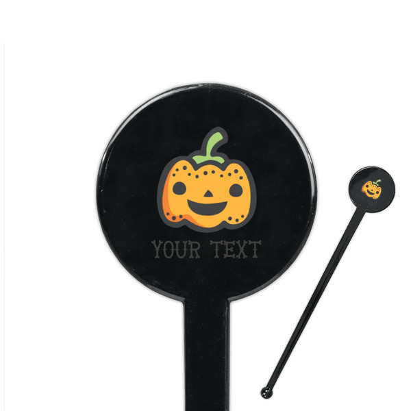 Custom Halloween Pumpkin 7" Round Plastic Stir Sticks - Black - Single Sided (Personalized)