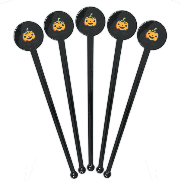 Halloween Pumpkin Black Plastic 7" Stir Stick - Round - Fan View
