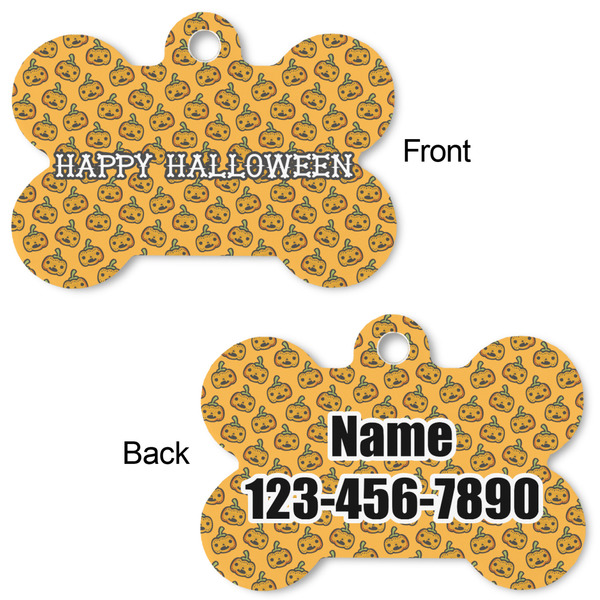 Halloween Pumpkin Bone Shaped Dog Tag - Front & Back