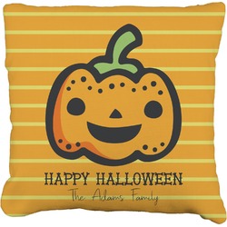 Halloween Pumpkin Faux-Linen Throw Pillow 18" (Personalized)