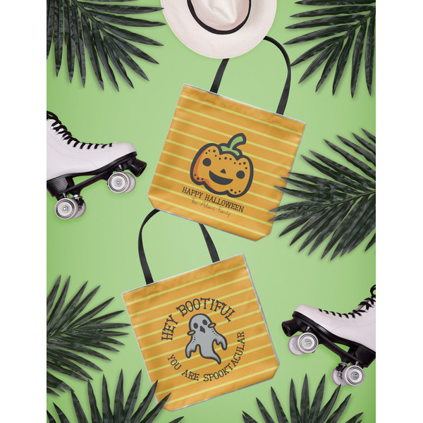 Halloween Pumpkin Canvas Tote Lifestyle Front and Back- 13x13