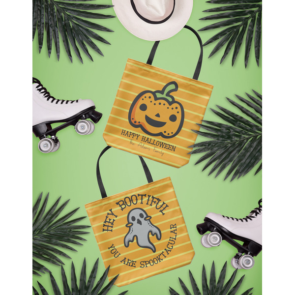 Halloween Pumpkin Canvas Tote Lifestyle Front and Back