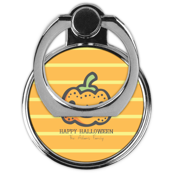 Halloween Pumpkin Cell Phone Ring Stand & Holder - Front (Collapsed)